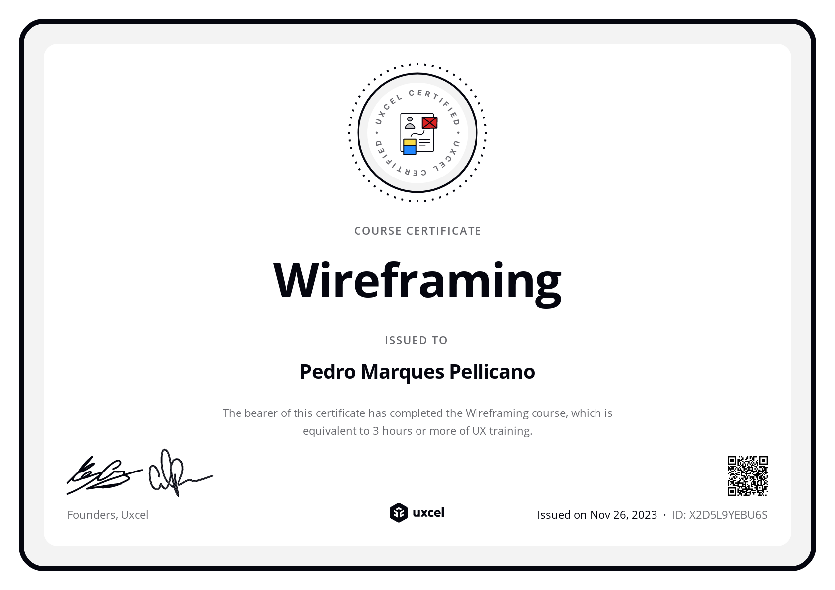 Pedro Marques Pellicano's certificate